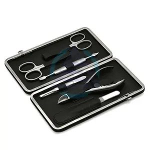 6-piece Custom Manicure Set with crystal nail file, in Black Leather Case Premium Manicure Set Cheap Price