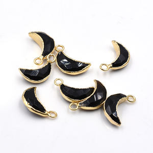 Black <b>Onyx</b> Pendant Faceted Brass 11 to 13 MM Moon Shape with Bail 14K & 18K Gold Plated For Jewellery Making - Product Image 4