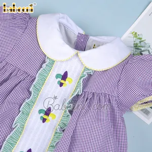 Mardi Gras เย็บปักถักร้อยเด็กฟอง OEM ODM สาว Smocked ฟองขายส่งสาวสโมคเกอร์ชุดสำหรับสาวๆ-BB2683