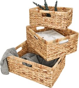 High Quality Natural Wholesale Foldable Water Hyacinth <b>Storage</b> <b>Baskets</b> Handmade with Best price from Vietnam - Product Image 4