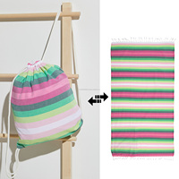 Bolsa de Playa Convertible en Toalla Peshtemal Fouta de Algodón, Diseño Deportivo, Secado Rápido, Versátil, Colores Vibrantes, Pedido al por Mayor, Mochila con Cordón