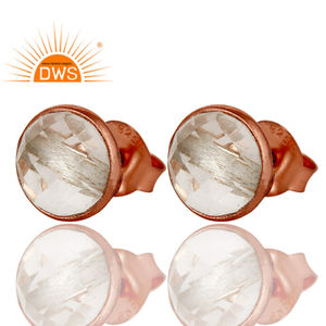 925 Sterling Silver Round Cut <b>Crystal</b> Quartz <b>Stud</b> <b>Earrings</b> Jewelry Manufacturer Classic Collection - Product Image 2