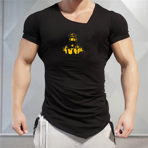 T-Shirt manches courtes col en V pour homme, haut de Sport musculaire, pour le Fitness, la musculation, grande taille - Product Image 4