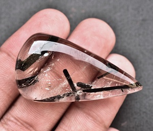 หินไหมขัดฟันแร่ควอตซ์ Cabochon,หินขัดหินแกรนิตสีดำคุณภาพสูงสำหรับทำเครื่องประดับ - Product Image 3