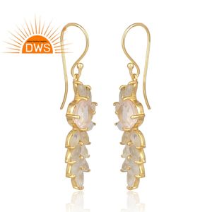Pretty Rose Quartz Earrings Designer Gold Plated Sterling Silver Dangle Earrings Gemstone Jewelry Manufacturer - Product Image 2