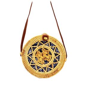 Classique Vintage rétro rotin sac de plage tissé à la main paille coton Polyester doublure étoile motif ceinture Style voyage sac à main - Product Image 3