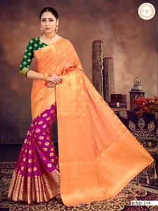 Sari de Seda de Diseño, Tela Suave con Pieza de Blusa, Hecho en India, SURAT Gujarat/ROPA/SADI (Color Azul) - Product Image 3