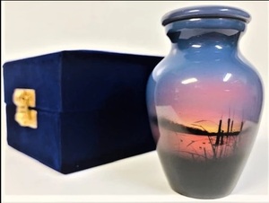 <b>SUNRISE</b> on <b>the</b> WATER SITTING DUCKS THEME CREMATION URN Solid Metal Handcrafted Cremation Urn for Funerals Coffin Type - Product Image 4