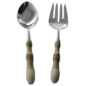 ชุดเซ็ตเสิร์ฟสลัดทำจากสเตนเลสสตีลด้ามไม้เรซินเครื่องมือเสิร์ฟผักผลไม้สำหรับเสิร์ฟในครัวที่บ้านทนทาน - Product Image 1