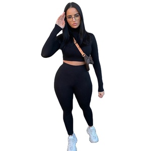 Ensemble 2 pièces Slim manches longues et pantalon taille haute pour femme, tenue décontractée, couleur unie, nouvelle mode printemps - Product Image 3
