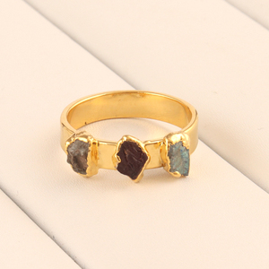 แหวนเพชร Labradorite Garnet & Herkimer,แหวนเพชรแร่ธรรมชาติแบบเรียบหรูดูดีแหวนพลอยหยาบสำหรับผู้หญิง - Product Image 1