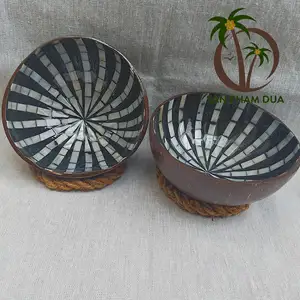 Mangkuk cangkang kelapa alami bermotif warna hitam dan putih 2 desain beragam | Mangkuk pesta dan dekorasi dan kudapan