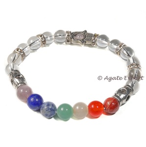 Pulseras Clásicas de Cuarzo Cristalino Hamsa 7 Chakras, Brazaletes de Ágata para Exportación, con Engaste de Garra de Cristal y Diamantes de Imitación, Unisex, para Boda - Product Image 1