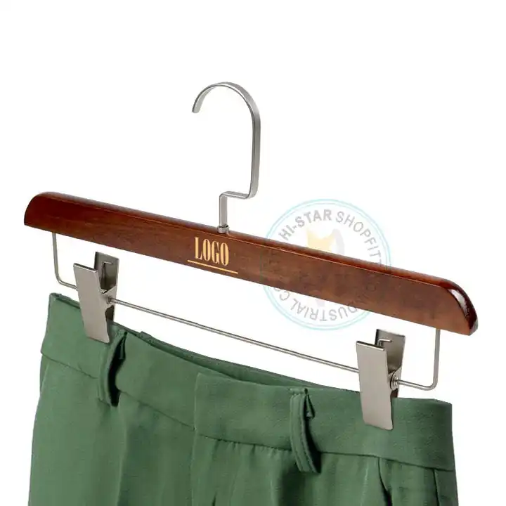 Pants Business Logo Laser Engraved Wooden Hangers Customized Wood Hangers  Bulk Boutique Hangers Laser Engraved Logo Pants Skirts 