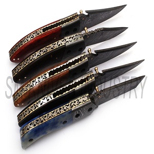 Custom Hand Made Damascus Beautiful Folding <b>Knives</b> Lot of 5 pieces with Sheath (smk1276) - Product Image 4