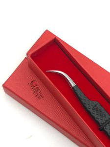 Revêtement en poudre noir mat professionnel poignée en diamant incurvée pince à épiler en acier inoxydable Extension de cils Logo personnalisé outils de beauté - Product Image 2