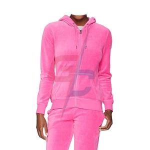 High Quality Custom Made Women's <b>Velour</b> <b>Track</b> Jacket with Hood - Product Image 3