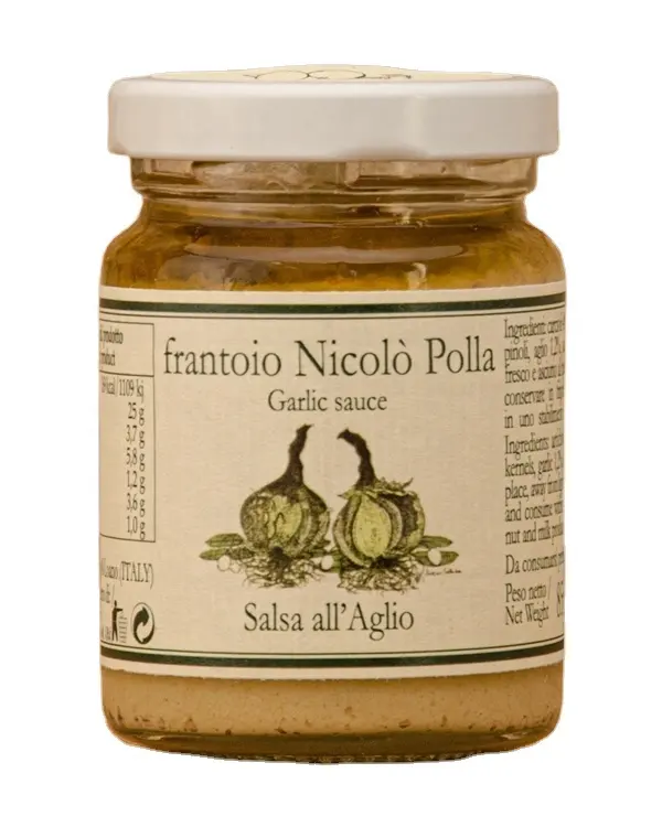 Salsa de ajo italiana de calidad superior, aceite de oliva virgen extra, 85g, de Pola Nicolo', desde 1875