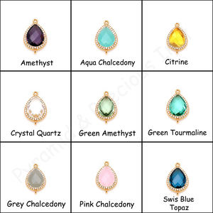 "Plaqué Or Double Bail Aqua Calcédoine CZ Pave Set Poire Forme Argent Sterling Charme Connecteur" - Product Image 6