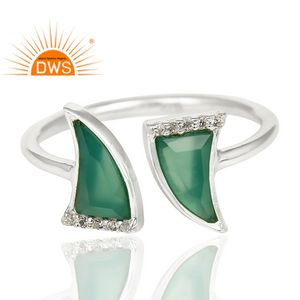 Bague de styliste en argent fin pour fille, Onyx vert, bijoux, vente en gros, 925 - Product Image 2
