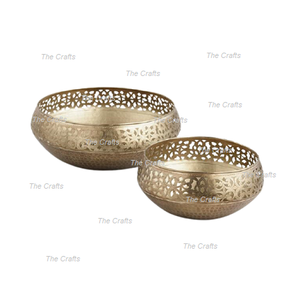 Two Different Sizes Gold Metal Serving Bowl For Kitchenware Use Round Shape Serving Food Fruits Bowls In India - Product Image 1