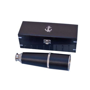 Télescope vintage en laiton avec gravure sur cuir |   Jumelles nautiques avec boîte de rangement en bois |   Décoration marine de style antique, cadeau - Product Image 1