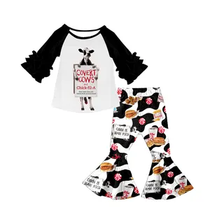 뜨거운 판매 패션 소녀 암소 만화 패턴 셔츠와 닭 패턴 바지