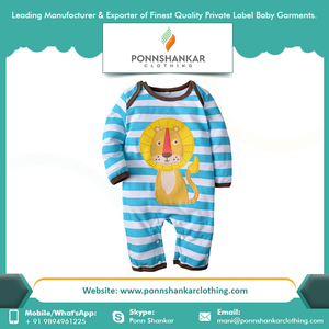 EW-body de algodón orgánico 100% para bebé, Pelele con diseño de dibujos animados a rayas de color liso para primavera y verano - Product Image 2