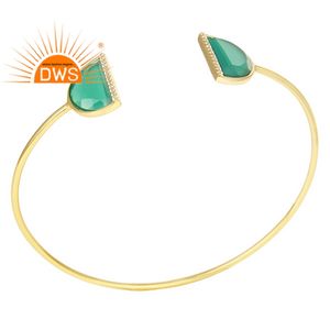 CZ & Green <b>Onyx</b> Gemstone Cuff <b>Bracelet</b> Jewelry Supplier Gold Plated 925 Silver Half Moon Design Cuff <b>Bracelet</b> Wholesaler - Product Image 1