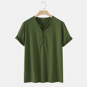 Mens Basics Solid Color Half Button Short Sleeve T-Shirt - Product Image 1