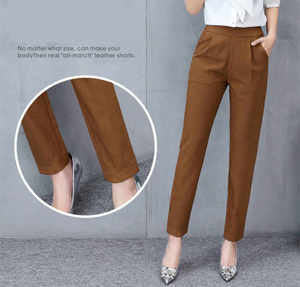 Pantalones de lino y algodón para mujer, pantalón holgado informal, de cintura elástica, Color liso, para primavera y verano - Product Image 4