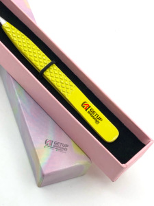 Pince à épiler professionnelle d'extension de cils en acier inoxydable de meilleur style avec des instruments de beauté de poignée de diamant jaune - Product Image 4