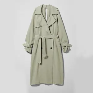 도매 의류 공장 더블 브레스트 긴 격자 무늬 여성 트렌치 코트 벨트