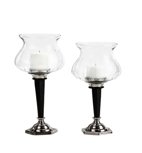 New design Wholesale factory direct India fashionable Metal Tabletop Glass Candle Holder S/2 for Wedding/Christmas Party Decor