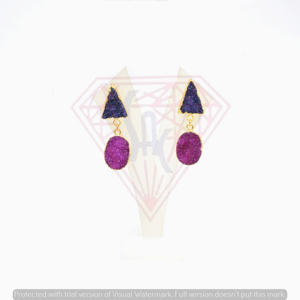 Triángulo de moda y forma ovalada Stud Cubic Zircon Pendientes Aro chapado en oro grueso con múltiples piedras preciosas naturales para bodas - Product Image 4