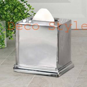 Boîte de mouchoirs rectangulaire en aluminium, matériel fait à la main en métal et argent - Product Image 1