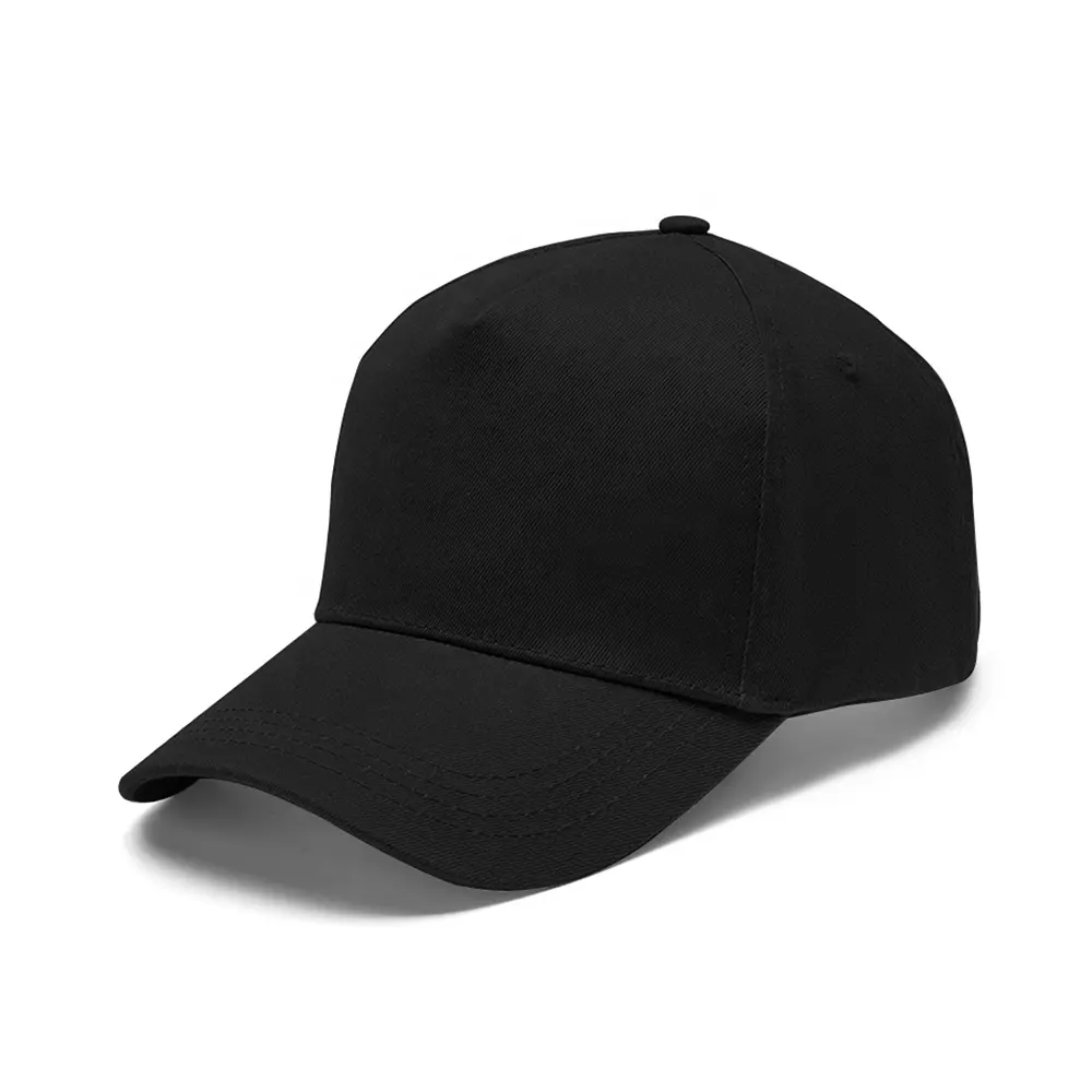 Customized 5 Panel 3D Embroidery Plain Black Baseball Hats Men Women Blank High Crown Snap Back Caps Curved Brim