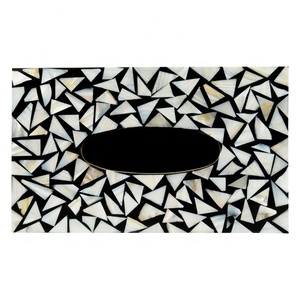 Caja de pañuelos con incrustaciones de perlas Madre, dispensador de papel rústico, elegante y rectangular para el hogar, soporte de caja de pañuelos para coche - Product Image 5