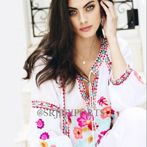 Celebración de navidad regalo de captura de los ojos diseñador Boho Look romántico Floral Aari cadena puntada bordado de las mujeres blusa Top - Product Image 1