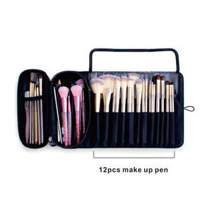 Stylish <b>Black</b> Geometric Pattern Polyester Makeup Organizer Roll-Up Cosmetic <b>Bag</b> for Travel - Product Image 5