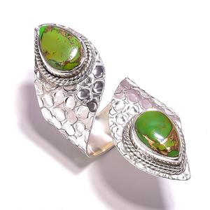 Stunning Green Copper Turquoise Gemstone <b>Two</b> <b>Stone</b> <b>Ring</b> 925 Sterling Silver <b>Ring</b> Wholesale Silver Jewelry - Product Image 1