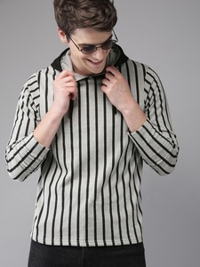 Everglow <b>Men's</b> New Style <b>Grey</b> and Black Striped Hooded <b>Sweatshirt</b> 100% Cotton Digital Printed for Winter - Product Image 4