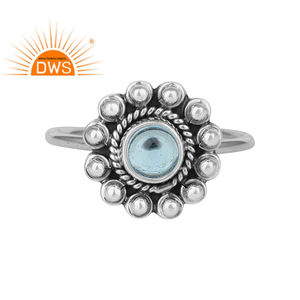 Anillo Ajustable de Plata de Ley con Diseño Floral, Anillo de Piedra Preciosa de Topacio Azul al por Mayor, Joyería de Colección Clásica - Product Image 1