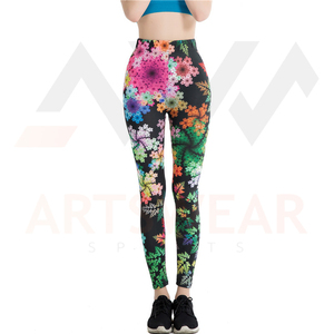 High Waist Floral Print Yoga <b>Leggings</b> Full Length Spandex Polyester Four-Way Stretch Elastic Waist Women's Fitness Pants - Product Image 6