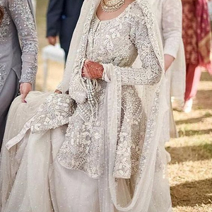 Elegant Indian/Pakistani Long-<b>top</b> with Lehenga dress Embellished in <b>crystal</b> glass beads stone work for Wedding=2020 - Product Image 1