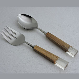 Servidor de ensalada con mango de madera y resina al por mayor, utensilios de cocina plateados de acero inoxidable para restaurante, servidor de ensalada, accesorios de cocina - Product Image 4