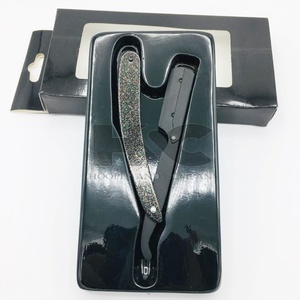 มีดโกนหนวดแบบตรงสำหรับตัดผมสแตนเลสสีดำพร้อมด้ามจับแวววาววัสดุพลาสติก - Product Image 6