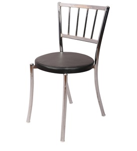 เก้าอี้รับประทานอาหารแบบกลมเบาะหนัง PU เฟอร์นิเจอร์อุตสาหกรรมเก้าอี้รับประทานอาหารสำหรับบ้านและร้านกาแฟตกแต่งด้วยโครเมี่ยมและสีดำ - Product Image 2