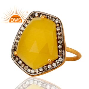 Faceted Cut <b>Yellow</b> Moonstone Ring 18k Gold Plated Silver Designer Stackable Ring Jewelry Supplier Classic Collection - Product Image 2