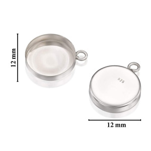 925เงินสเตอร์ลิงชิ้นส่วนที่ว่างเปล่าติดตั้ง Collet 12มิลลิเมตรรอบฝาหา Diy ถ้วยแข็งธรรมดาเครื่องประดับปรับทำขายส่ง - Product Image 1
